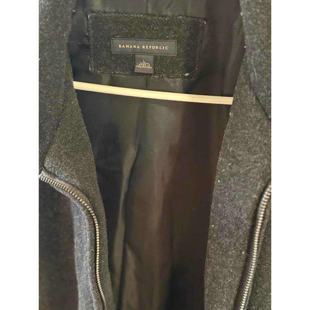 BANANA REPUBLIC BRAND~Men’s (Large) Dark Gray Wool Bomber Coat/Jacket, Outerwear - Picture 8 of 10